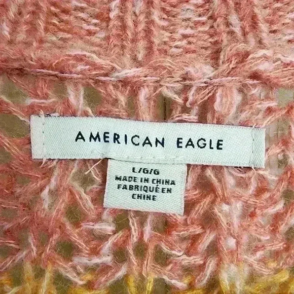 American Eagle Women's Knit Chunky Multicolored Striped Wool Fall Sweater Large - Picture 10 of 11